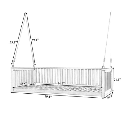Patio Minimalist Twin Size Garden Swing Bed Wood Porch Swing