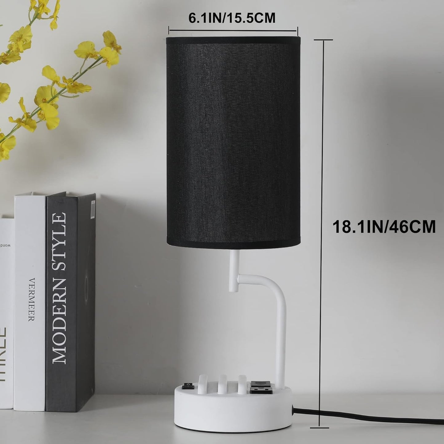 Table Lamp With 3 USB Ports And AC Outlet - White Black