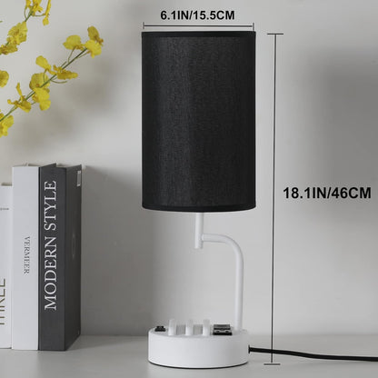 Table Lamp With 3 USB Ports And AC Outlet - White Black