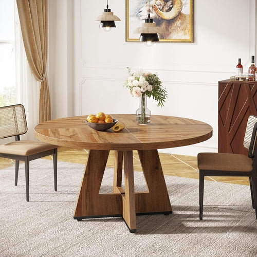 Round 47 Inch Farmhouse Dining Table for Four - Wood