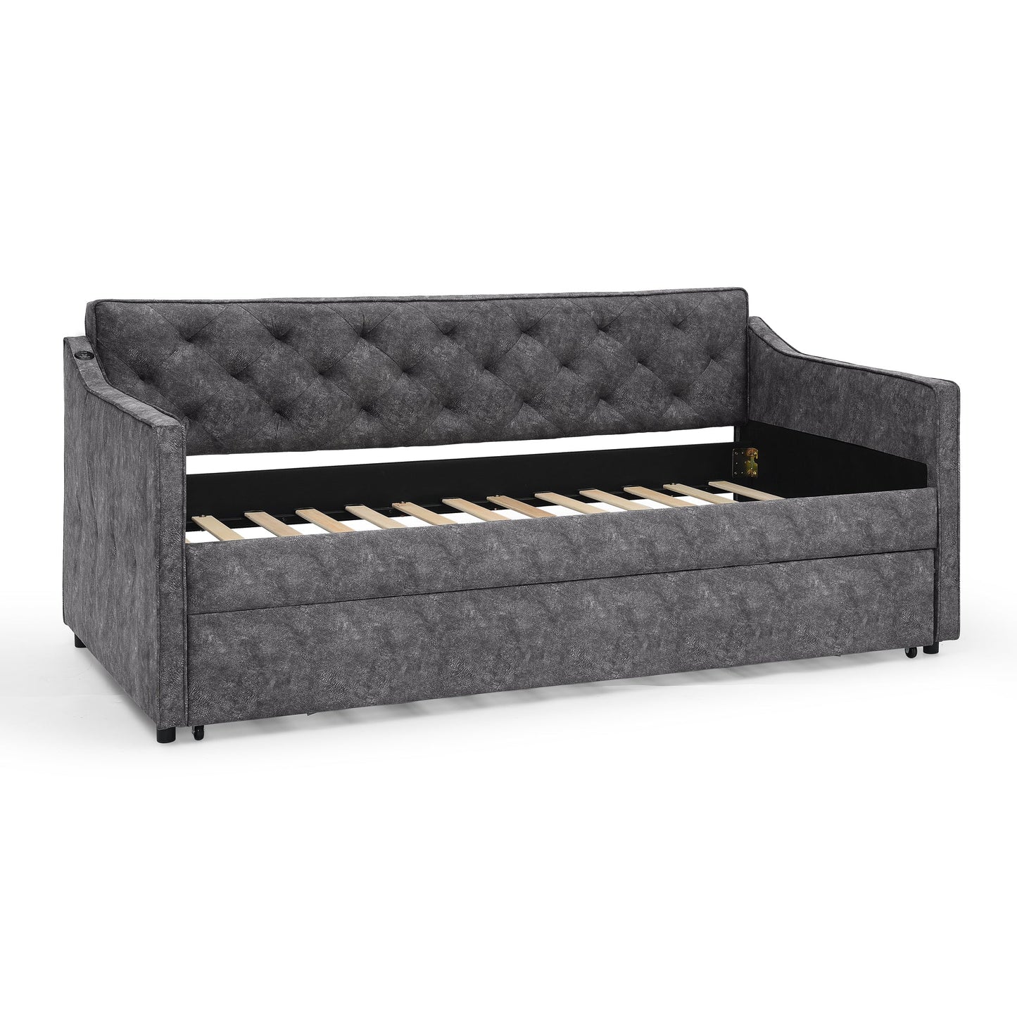 Grey Velvet Mid-Century Style Twin Upholstered Daybed with Pop-Up