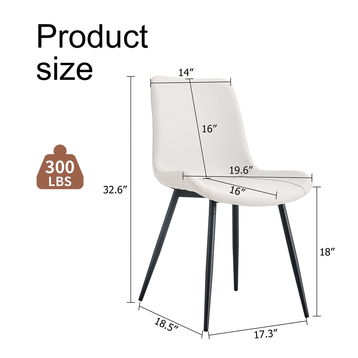 White Artificial Leather Backrest Cushion Dining Chair with Black Metal Legs