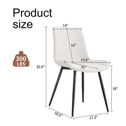 White Artificial Leather Backrest Cushion Dining Chair with Black Metal Legs