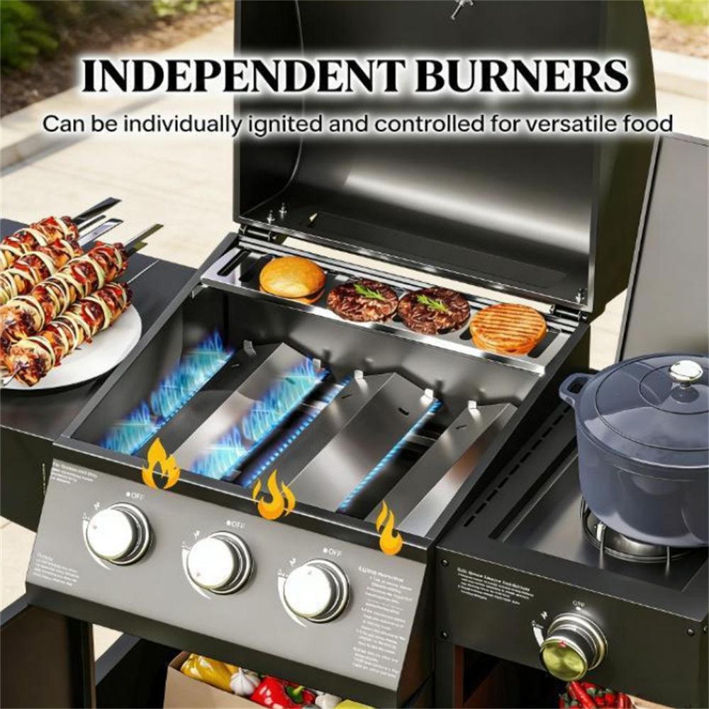 Burner Gas Grill with Side Burner and Spacious Workspace