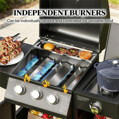 Burner Gas Grill with Side Burner and Spacious Workspace