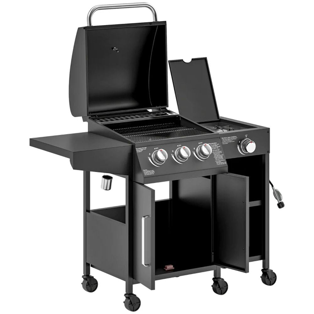 Burner Gas Grill with Side Burner and Spacious Workspace