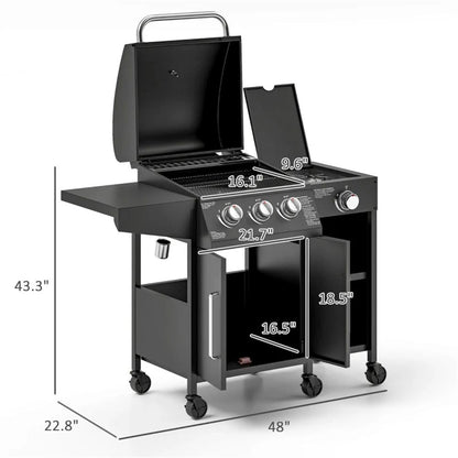 Burner Gas Grill with Side Burner and Spacious Workspace