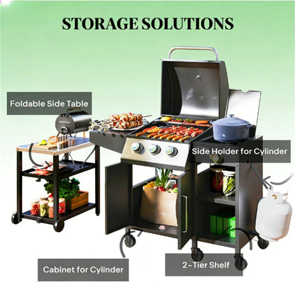 Burner Gas Grill with Side Burner and Spacious Workspace