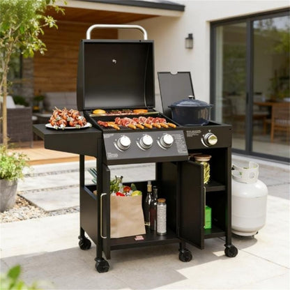 Burner Gas Grill with Side Burner and Spacious Workspace