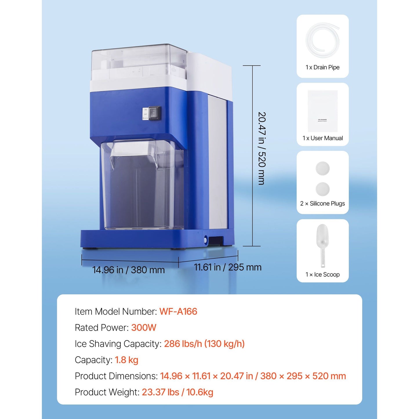 VEVOR Commercial Ice Shaver Machine, 1.8L Large Capacity