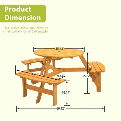 Circular Outdoor Wooden Picnic Table for Patio & Garden