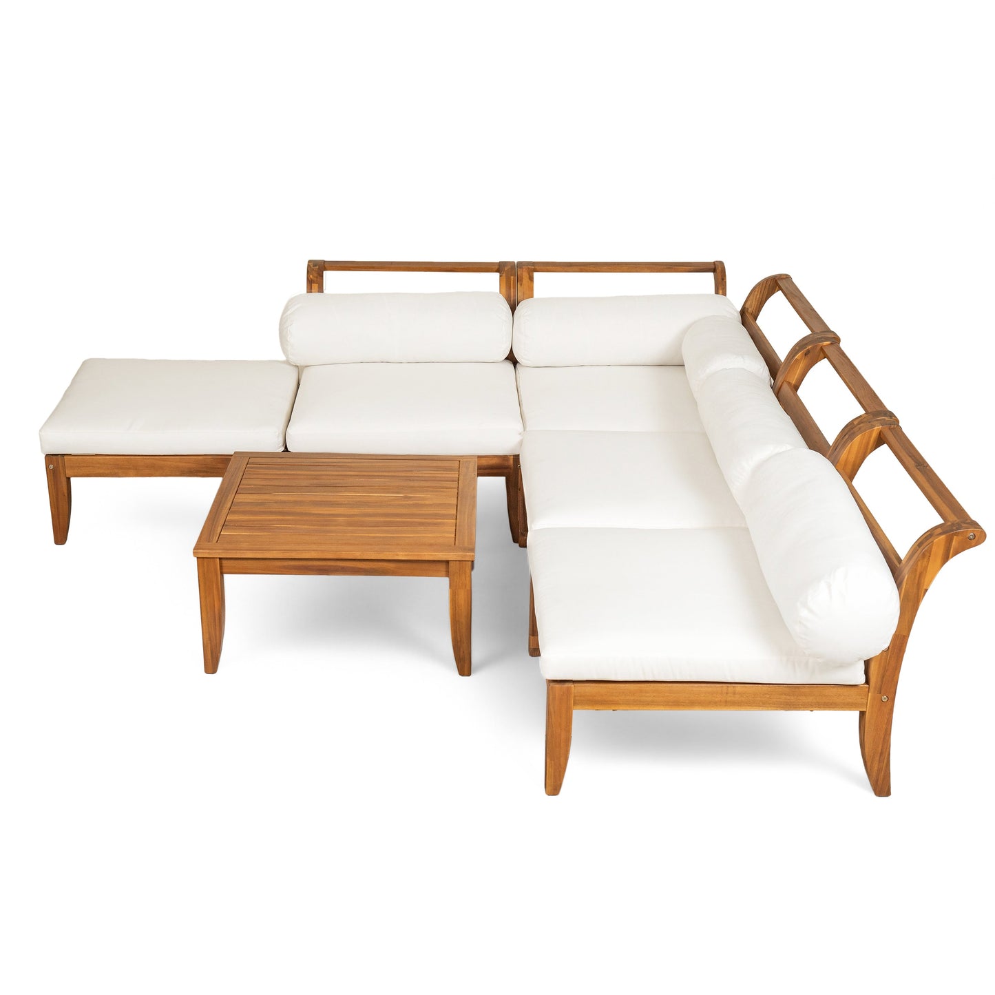 6 Piece Acacia Wood Modular Patio Sofa Set with Cushions