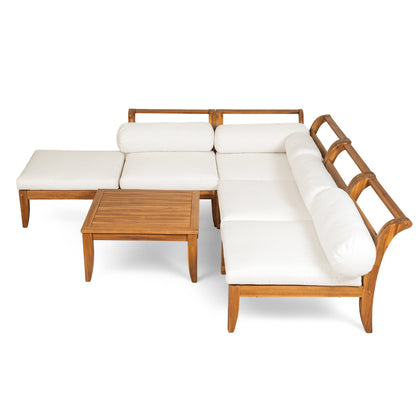 6 Piece Acacia Wood Modular Patio Sofa Set with Cushions