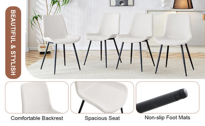 White Artificial Leather Backrest Cushion Dining Chair with Black Metal Legs