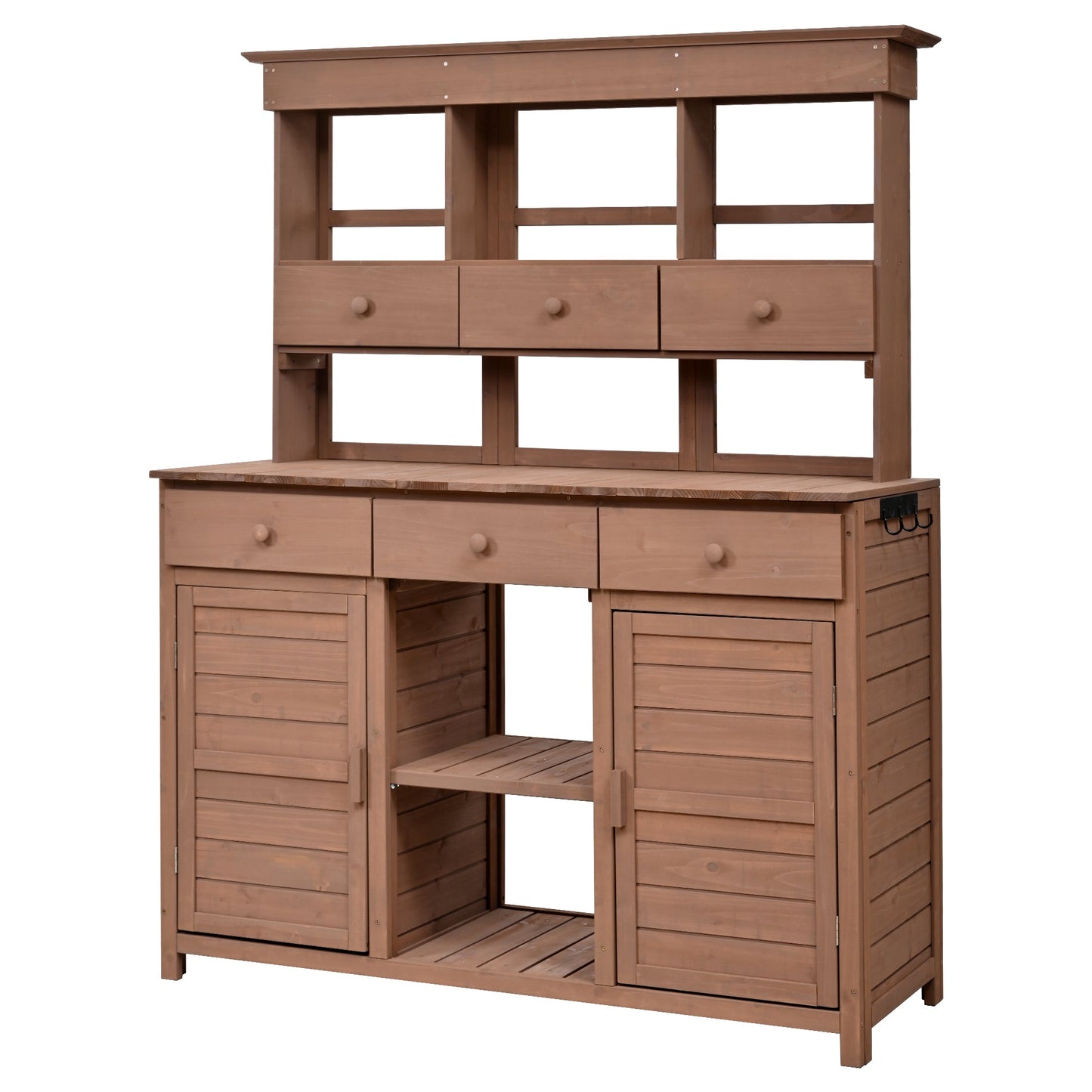 65.7'' H Tall Fir Wood Garden Potting Bench Table with Hutch