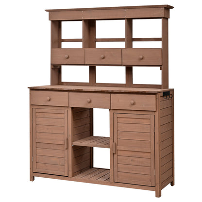 65.7'' H Tall Fir Wood Garden Potting Bench Table with Hutch