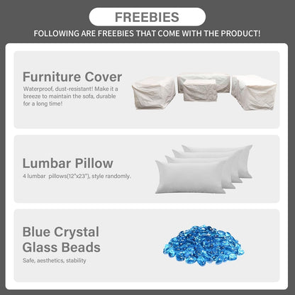 5-Piece Outdoor Patio Furniture Set With 60000 BTU Fire Pit Light Grey