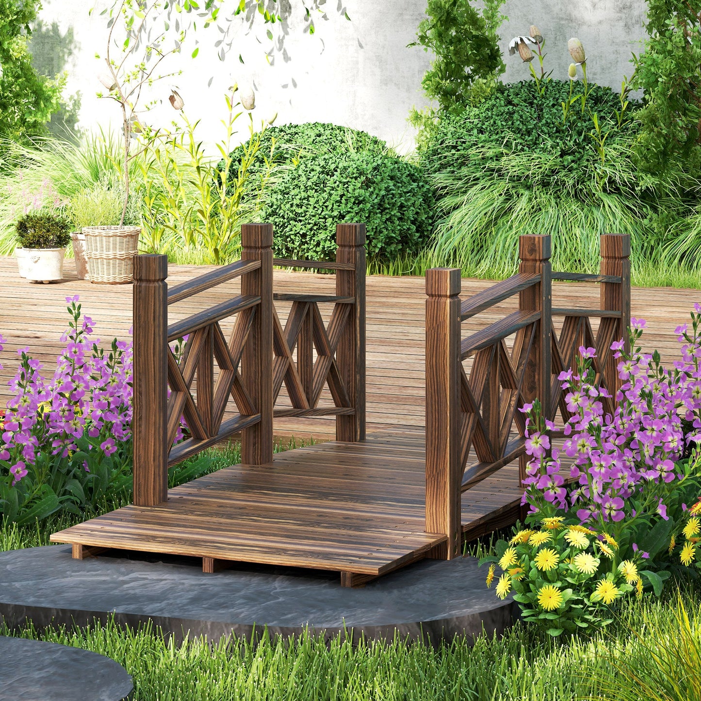 5 ft. Wooden Garden Bridge Footbridge for Backyard Ponds