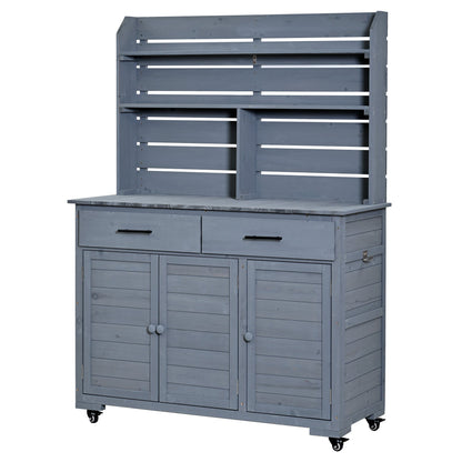 65''H Large Garden Potting Bench with Lockable Wheels and Storage