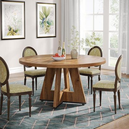 Round 47 Inch Farmhouse Dining Table for Four - Wood