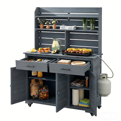 65''H Large Garden Potting Bench with Lockable Wheels and Storage