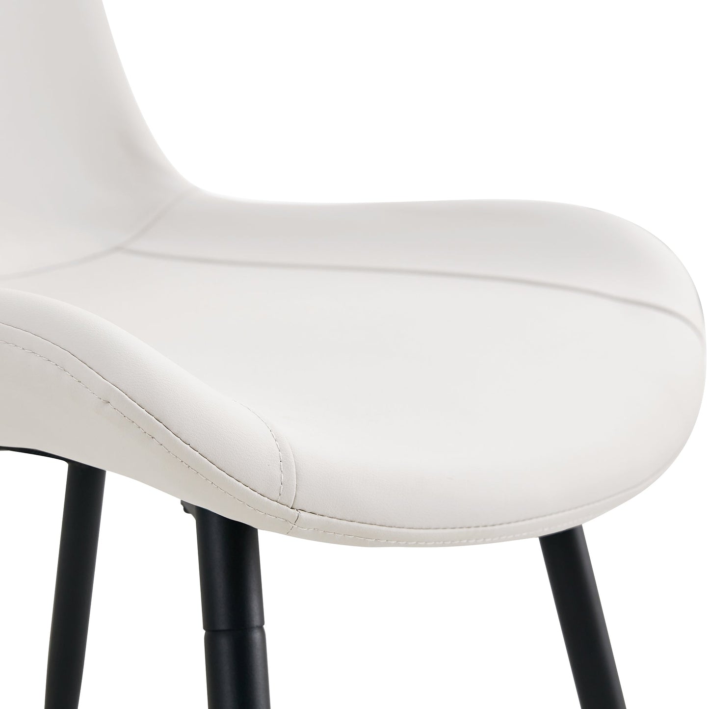 White Artificial Leather Backrest Cushion Dining Chair with Black Metal Legs