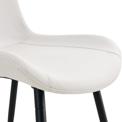 White Artificial Leather Backrest Cushion Dining Chair with Black Metal Legs