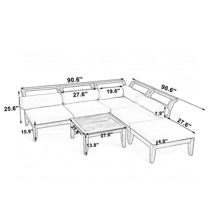 6 Piece Acacia Wood Modular Patio Sofa Set with Cushions