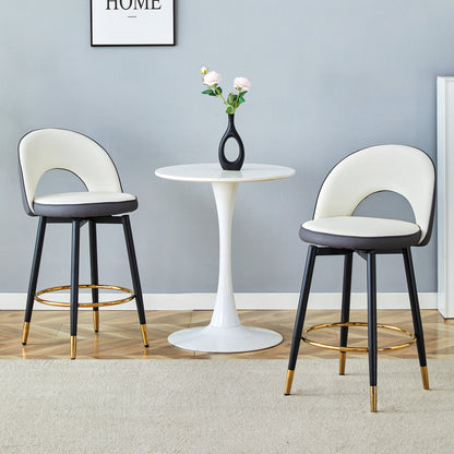 Modern White & Dark Gray Spliced PU Upholstered Rotating Bar Chair Set