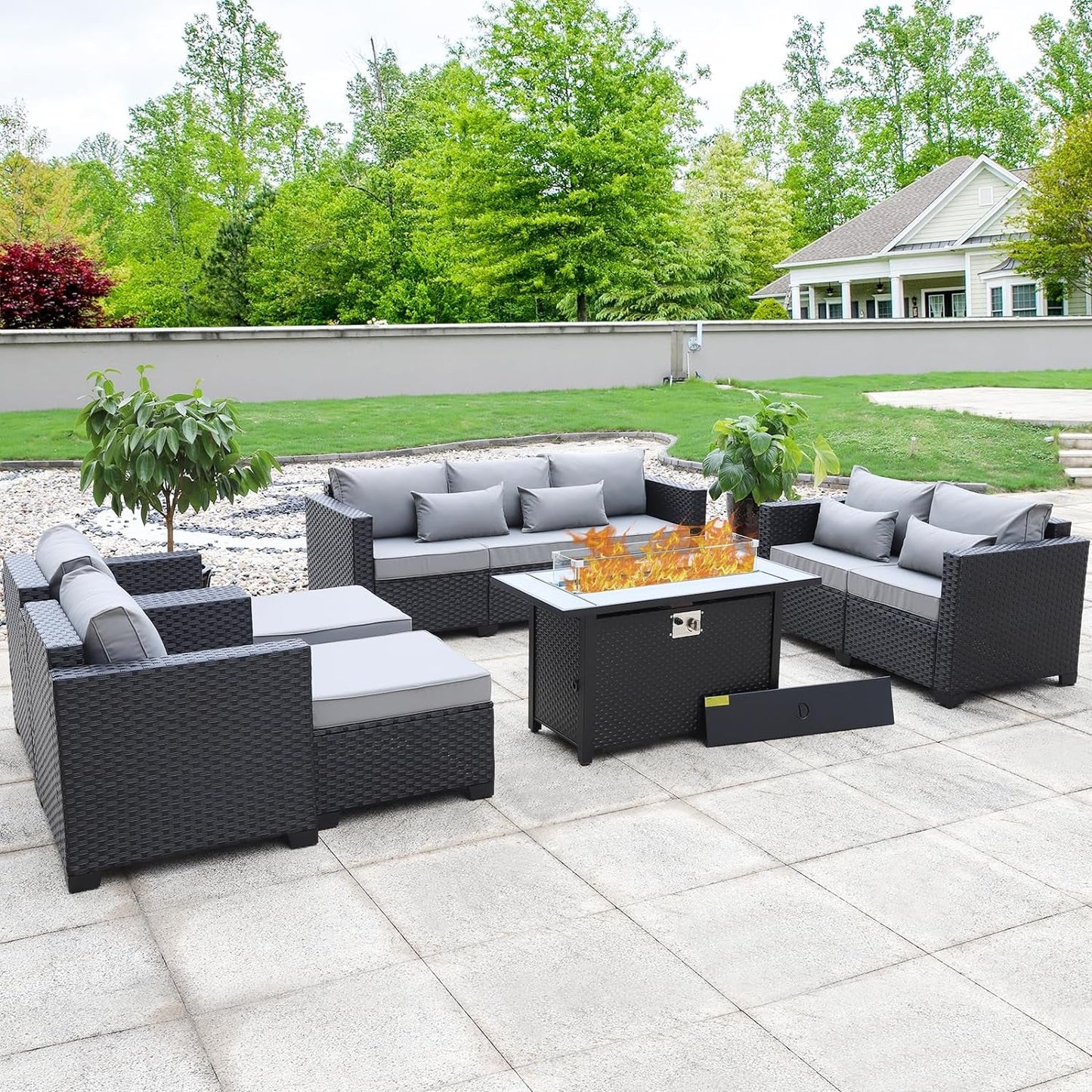 7 Piece Outdoor Furniture Set with 45 Inch Fire Pit