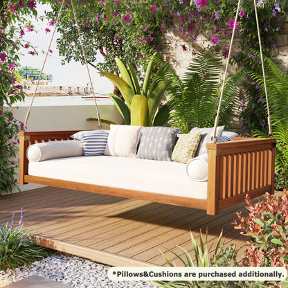 Patio Minimalist Twin Size Garden Swing Bed Wood Porch Swing