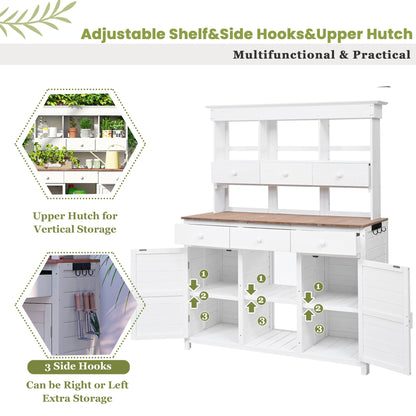 65.7'' H Tall Fir Wood Garden Potting Bench Table with Hutch