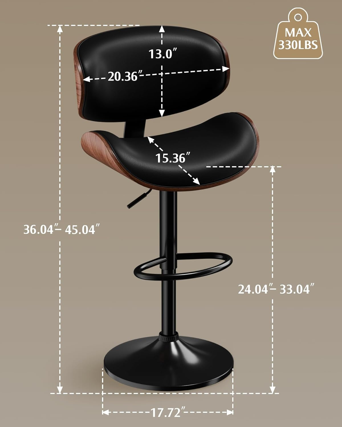 Set of 2 Adjustable Black Swivel Bar Stools for Kitchen Island