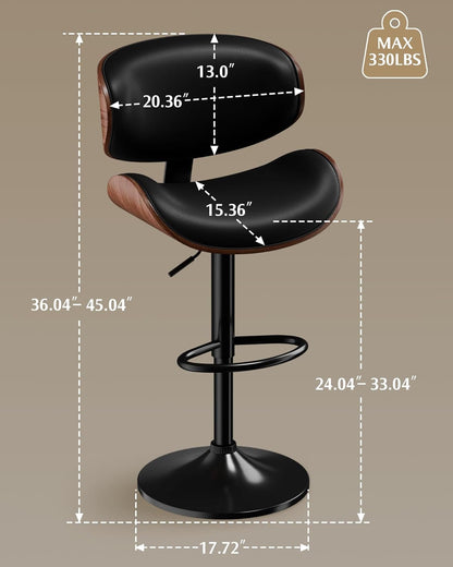 Set of 2 Adjustable Black Swivel Bar Stools for Kitchen Island