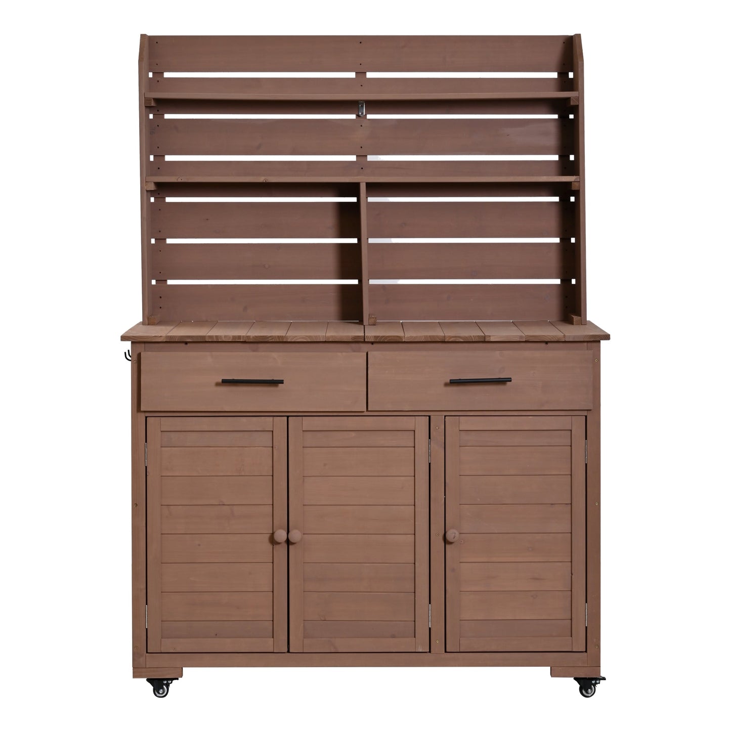 65''H Large Garden Potting Bench with Lockable Wheels and Storage