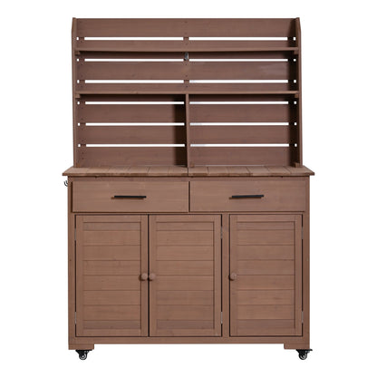 65''H Large Garden Potting Bench with Lockable Wheels and Storage