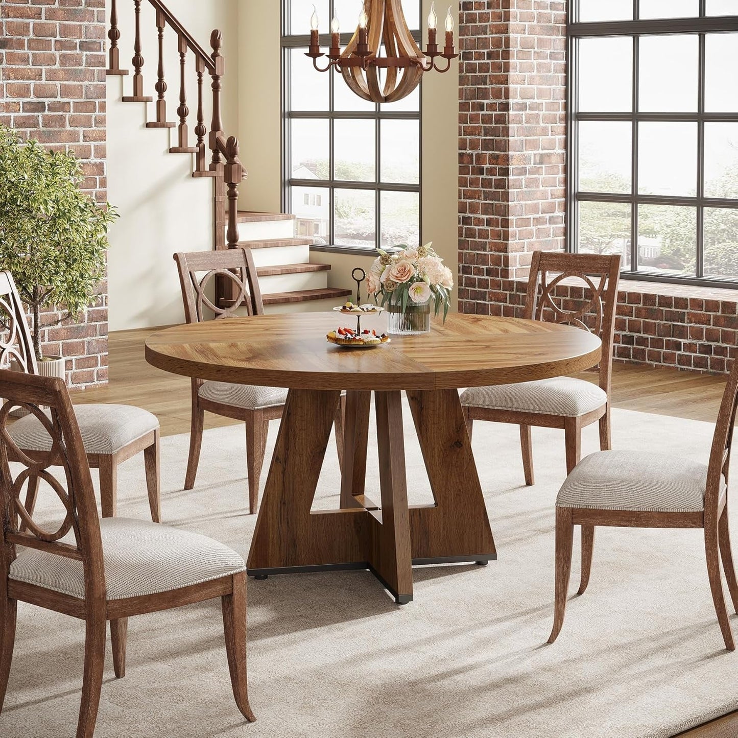 Round 47 Inch Farmhouse Dining Table for Four - Wood