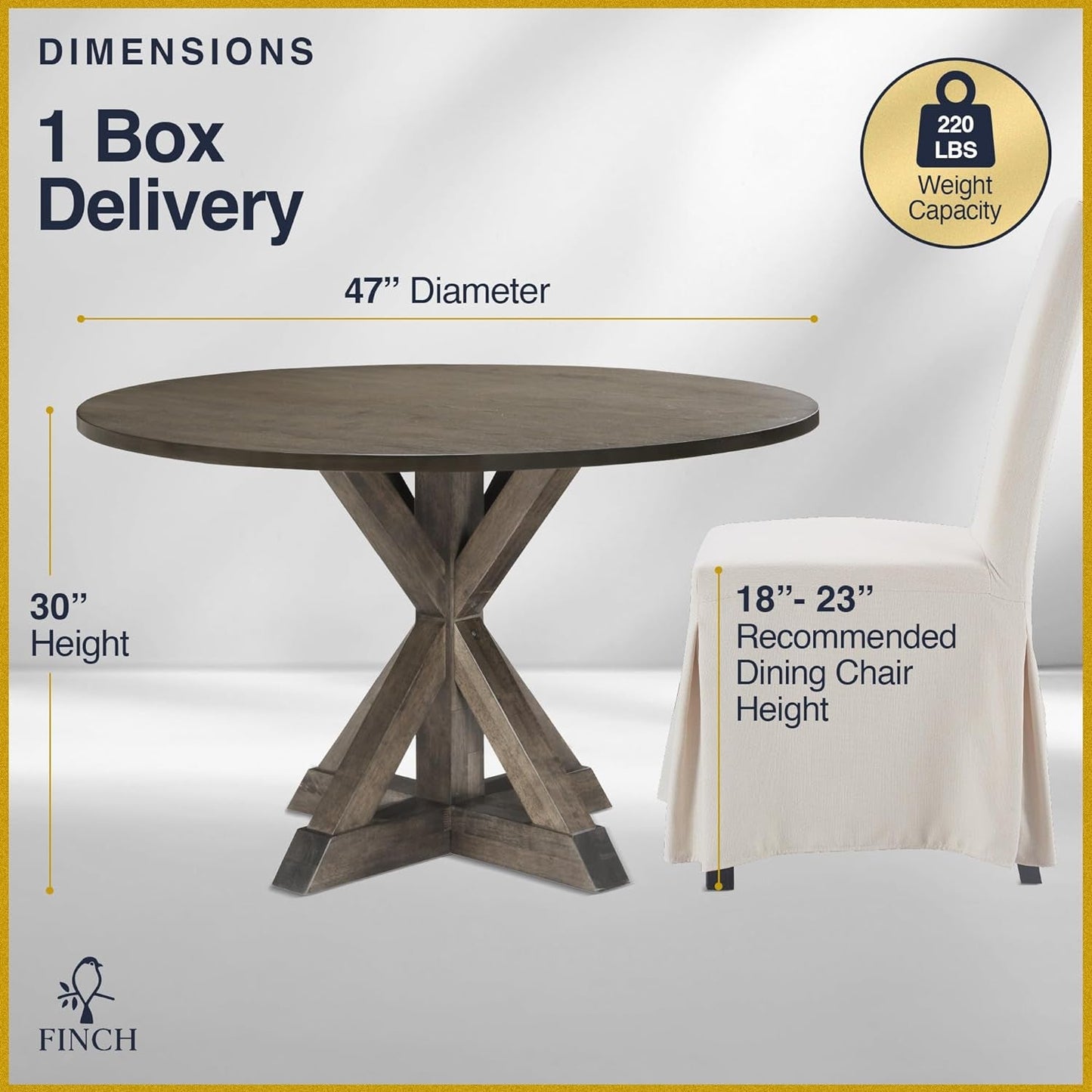 Alfred Round Solid Wood Rustic Dining Table 46.5 Inch Diameter
