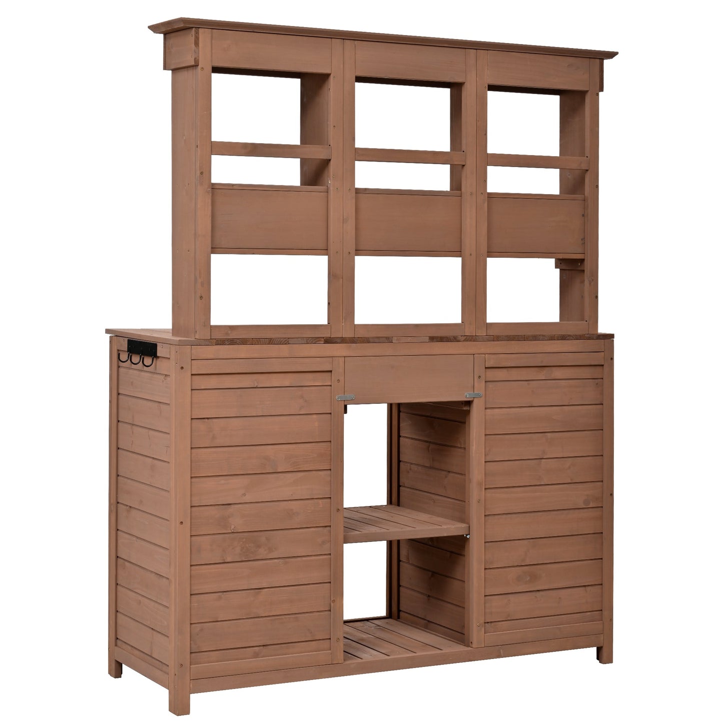 65.7'' H Tall Fir Wood Garden Potting Bench Table with Hutch