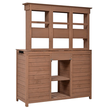 65.7'' H Tall Fir Wood Garden Potting Bench Table with Hutch