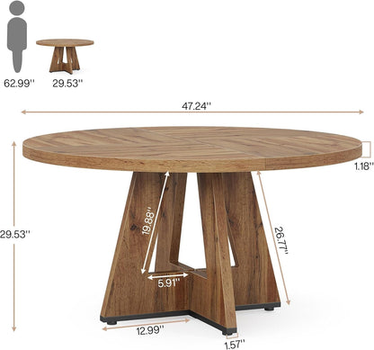 Round 47 Inch Farmhouse Dining Table for Four - Wood