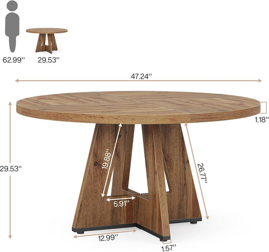 Round 47 Inch Farmhouse Dining Table for Four - Wood