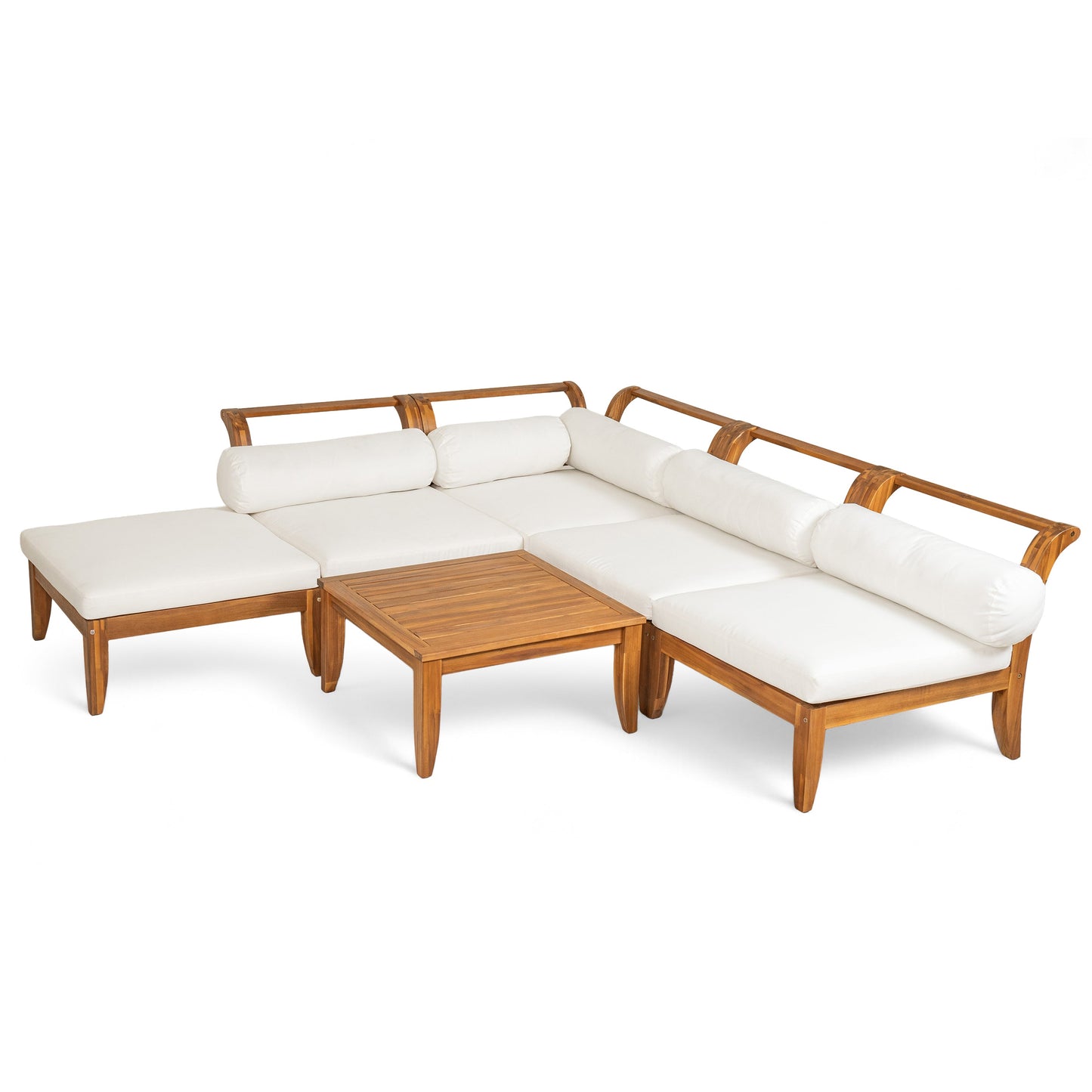 6 Piece Acacia Wood Modular Patio Sofa Set with Cushions