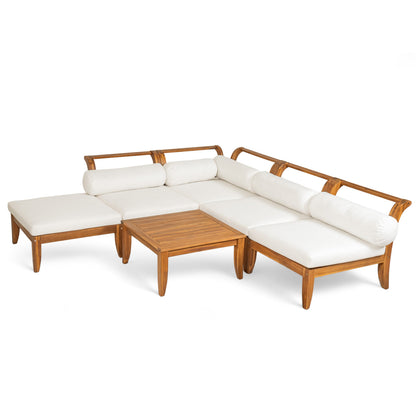 6 Piece Acacia Wood Modular Patio Sofa Set with Cushions