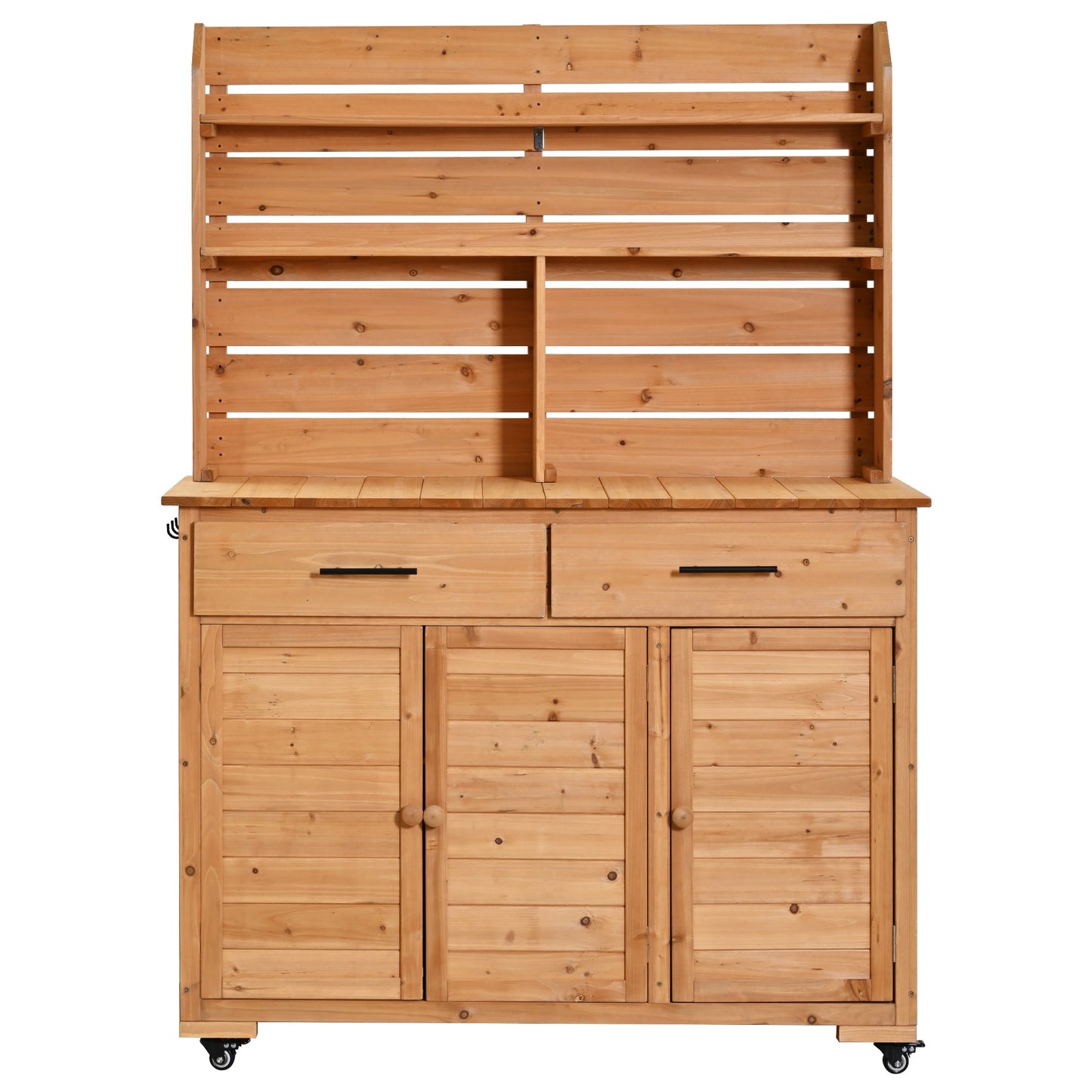 65''H Large Garden Potting Bench with Lockable Wheels and Storage
