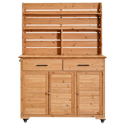 65''H Large Garden Potting Bench with Lockable Wheels and Storage