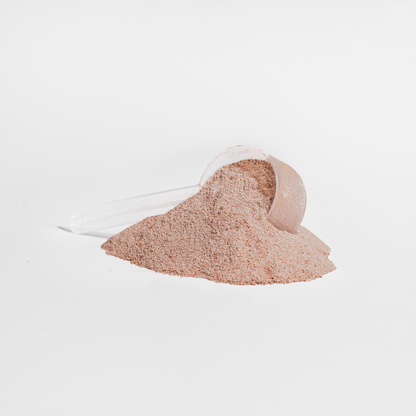 Scoop and light brown powder for Recovery by Zerili Collagen Peptides (Chocolate).