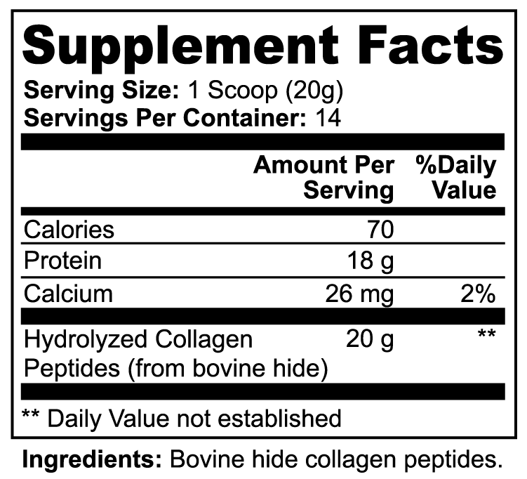 Supplement Facts and ingredients for Recovery by Zerili Collagen Peptides (Unflavoured).