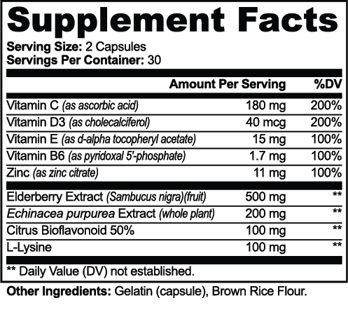 Supplement Facts for Restore by Zerili Immune Support, including vitamins C, D3, E and B6, zinc and botanical ingredients.